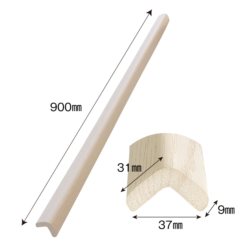 安心クッション L字型90cm 木目ホワイト 小