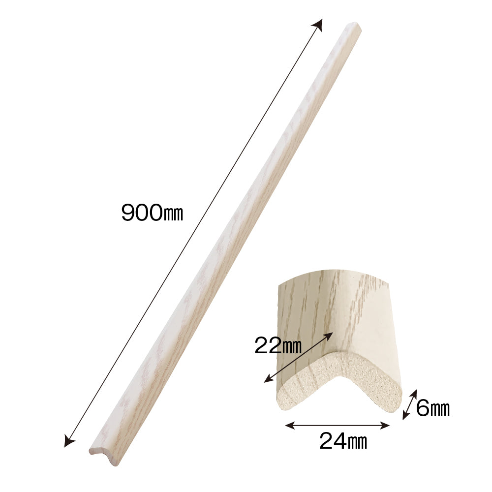 安心クッション L字型90cm 木目ホワイト 細
