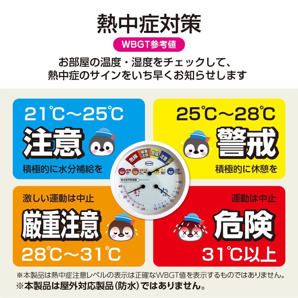熱中症注意！温湿度計ペンギン